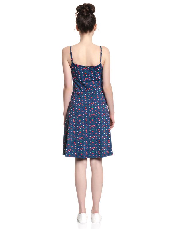 Nastrovje Potsdam Pussy Deluxe Cat Paws & Cherries Damen Spaghettikleid Blau Allover