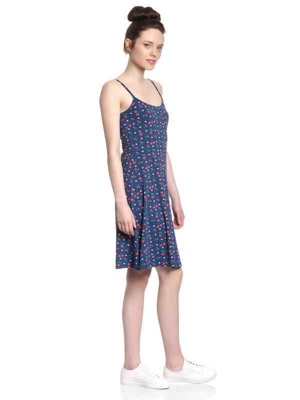 Nastrovje Potsdam Pussy Deluxe Cat Paws & Cherries Damen Spaghettikleid Blau Allover