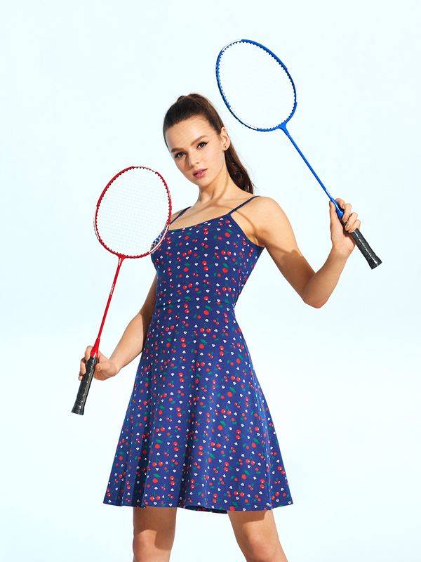 Nastrovje Potsdam Pussy Deluxe Cat Paws & Cherries Damen Spaghettikleid Blau Allover