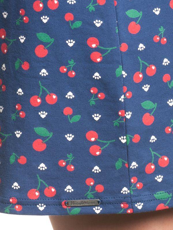 Nastrovje Potsdam Pussy Deluxe Cat Paws & Cherries Damen Sweatkleid Blau Allover