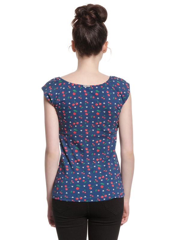 Nastrovje Potsdam Pussy Deluxe Cat Paws & Cherries Damen T-Shirt Blau Allover