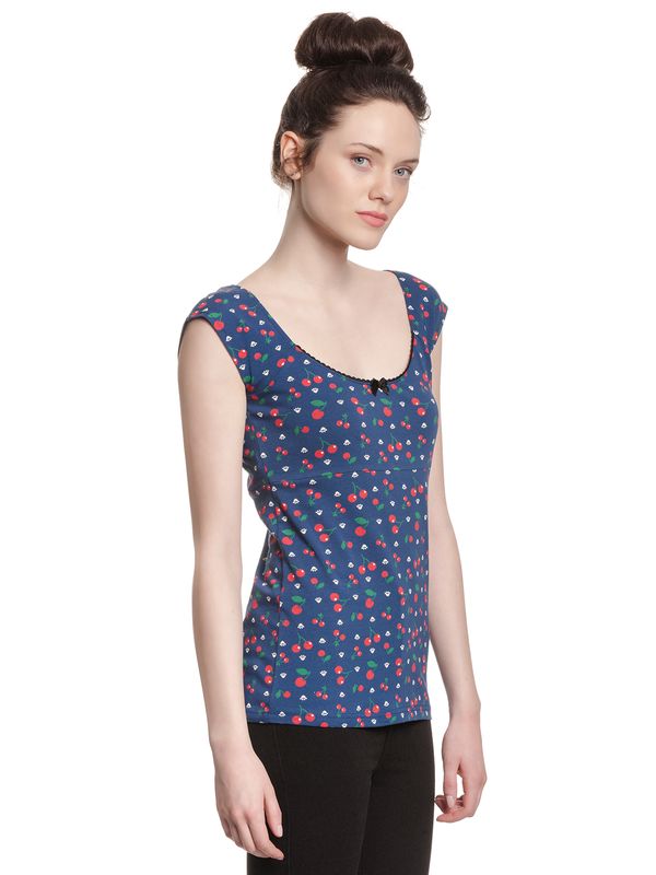 Nastrovje Potsdam Pussy Deluxe Cat Paws & Cherries Damen T-Shirt Blau Allover