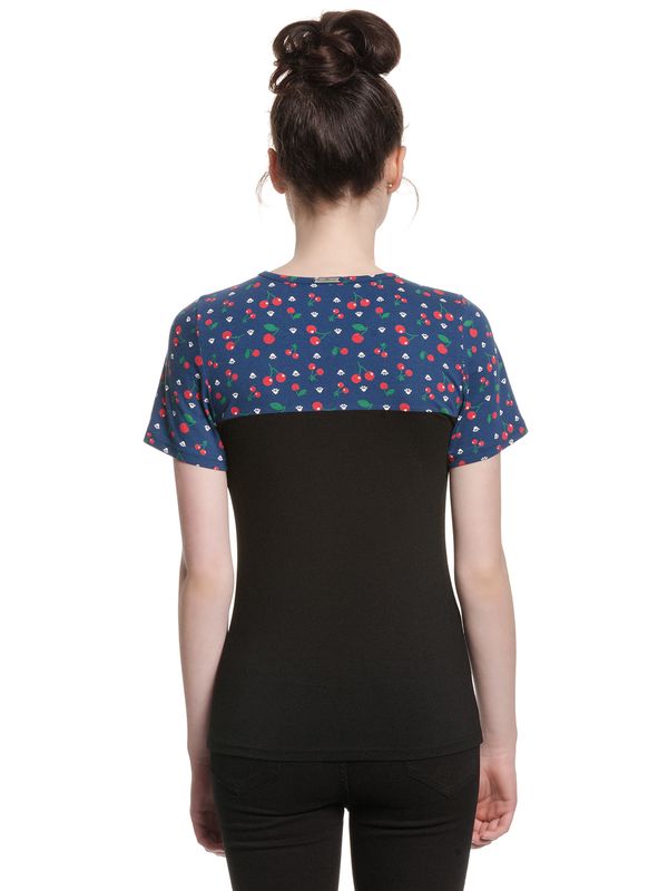 Nastrovje Potsdam Pussy Deluxe Cat Paws & Cherries Damen T-Shirt Schwarz/allover