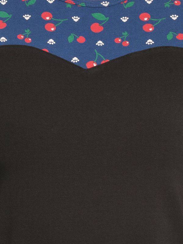 Nastrovje Potsdam Pussy Deluxe Cat Paws & Cherries Damen T-Shirt Schwarz/allover