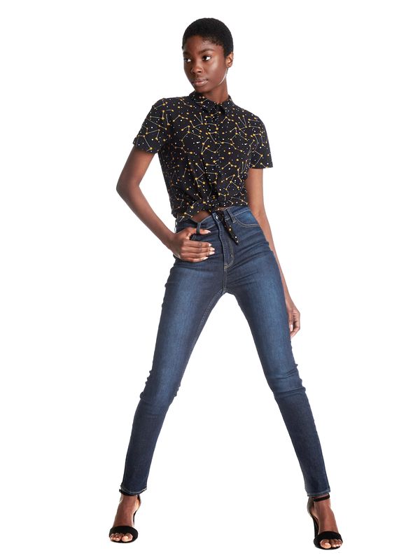 Nastrovje Potsdam Pussy Deluxe Celestial Stars Damen Kurzarmbluse Schwarz Allover