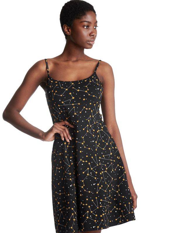 Nastrovje Potsdam Pussy Deluxe Celestial Stars Damen Trägerkleid Schwarz Allover