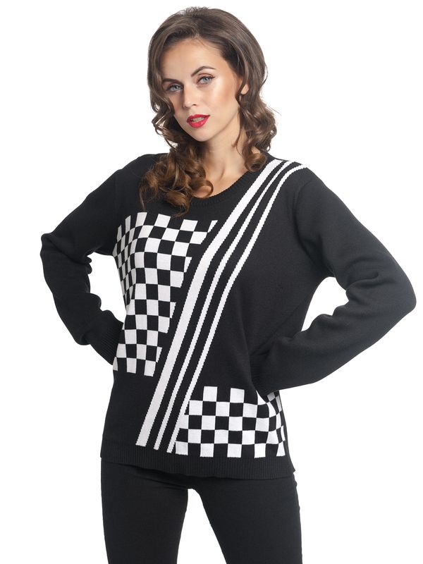 Nastrovje Potsdam Pussy Deluxe Checkered Knit Damen Strickpullover Schwarz/weiß