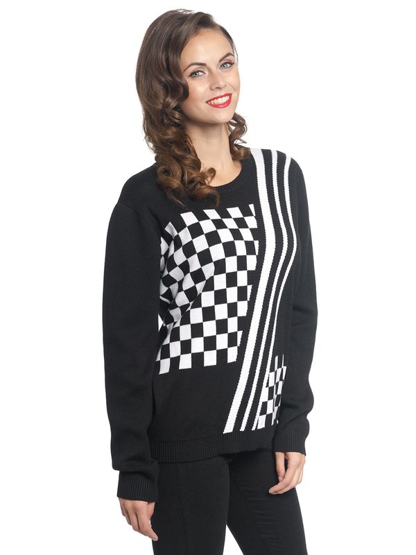 Nastrovje Potsdam Pussy Deluxe Checkered Knit Damen Strickpullover Schwarz/weiß