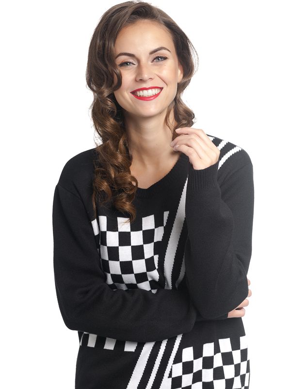 Nastrovje Potsdam Pussy Deluxe Checkered Knit Damen Strickpullover Schwarz/weiß