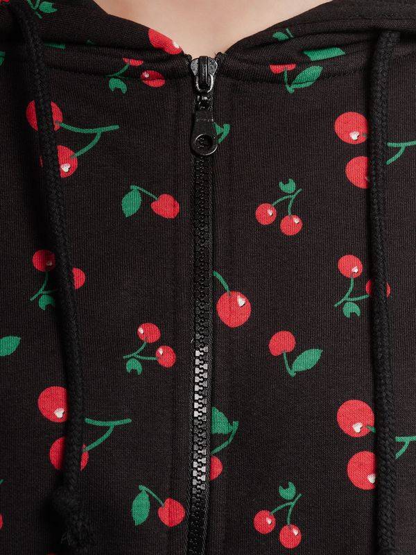 Nastrovje Potsdam Pussy Deluxe Cherries Damen Kapuzensweatjacke Schwarz Allover