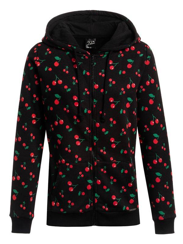 Nastrovje Potsdam Pussy Deluxe Cherries Damen Kapuzensweatjacke schwarz allover