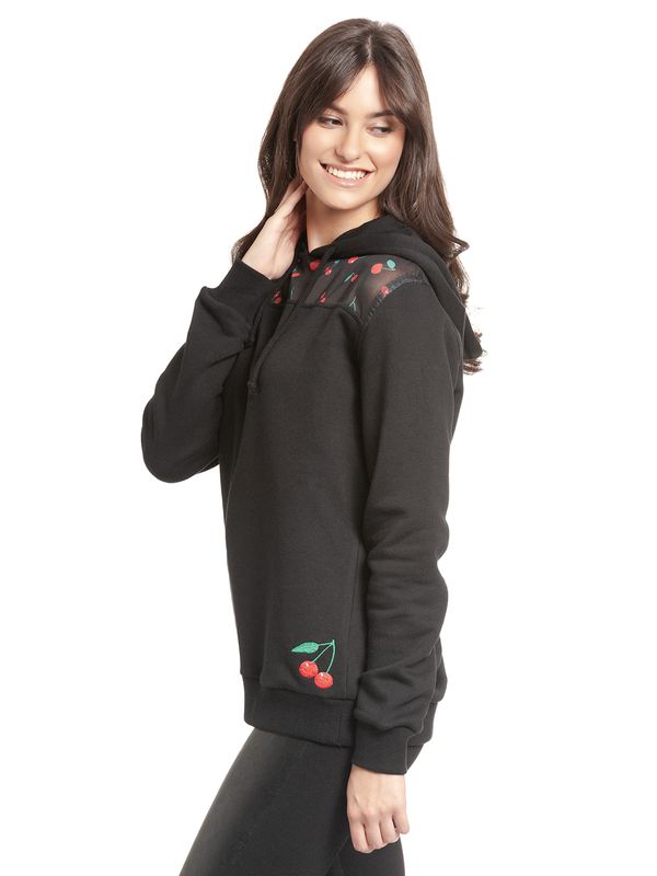 Nastrovje Potsdam Pussy Deluxe Cherries Damen Kapuzensweatshirt Schwarz Allover
