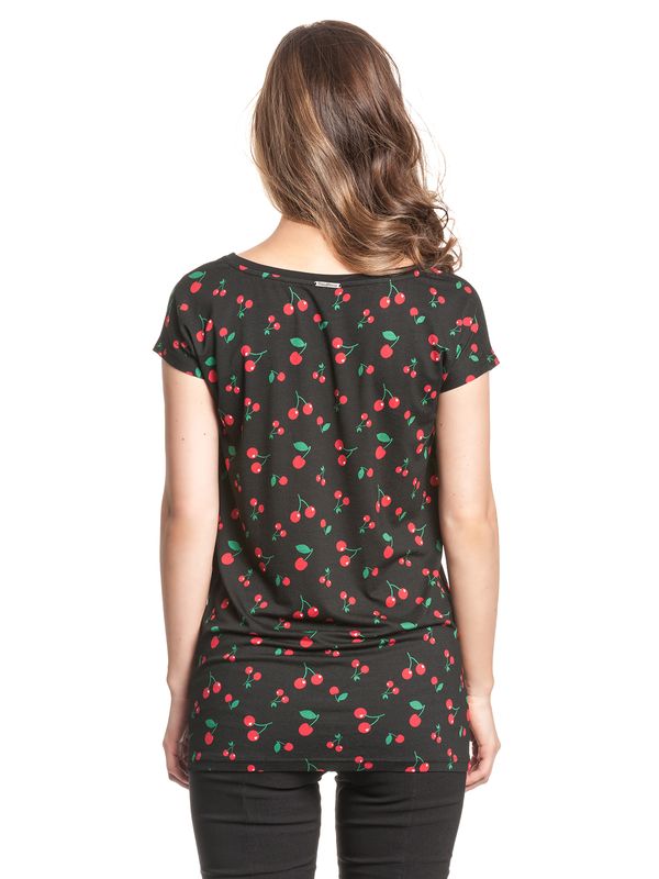Nastrovje Potsdam Pussy Deluxe Cherries Damen Loose-Shirt Schwarz Allover