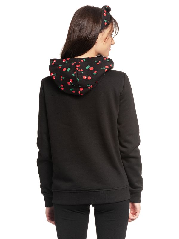 Nastrovje Potsdam Pussy Deluxe Cherries Damen Schalkragenpullover Schwarz Allover