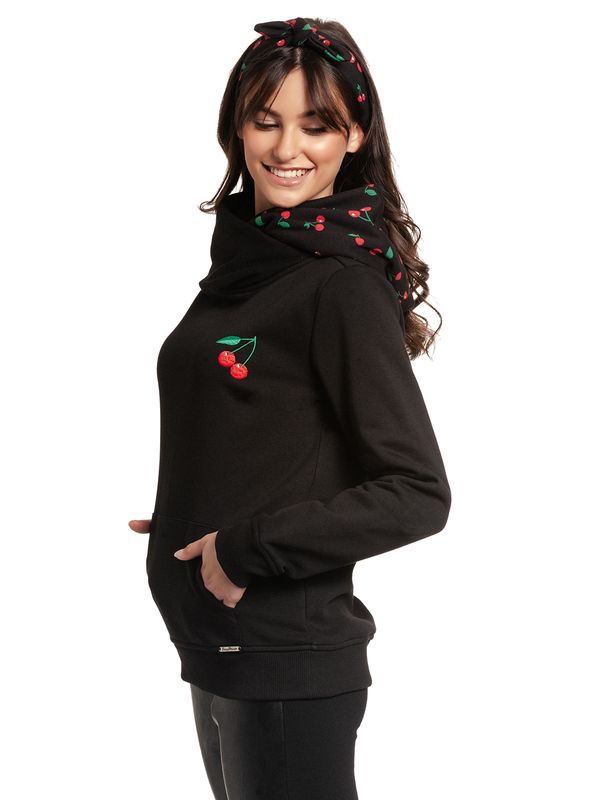 Nastrovje Potsdam Pussy Deluxe Cherries Damen Schalkragenpullover Schwarz Allover