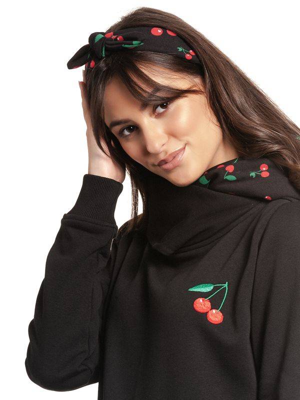 Nastrovje Potsdam Pussy Deluxe Cherries Damen Schalkragenpullover Schwarz Allover