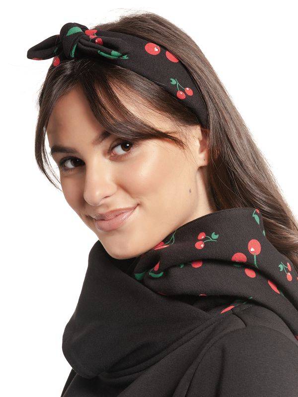 Nastrovje Potsdam Pussy Deluxe Cherries Damen Schalkragenpullover Schwarz Allover