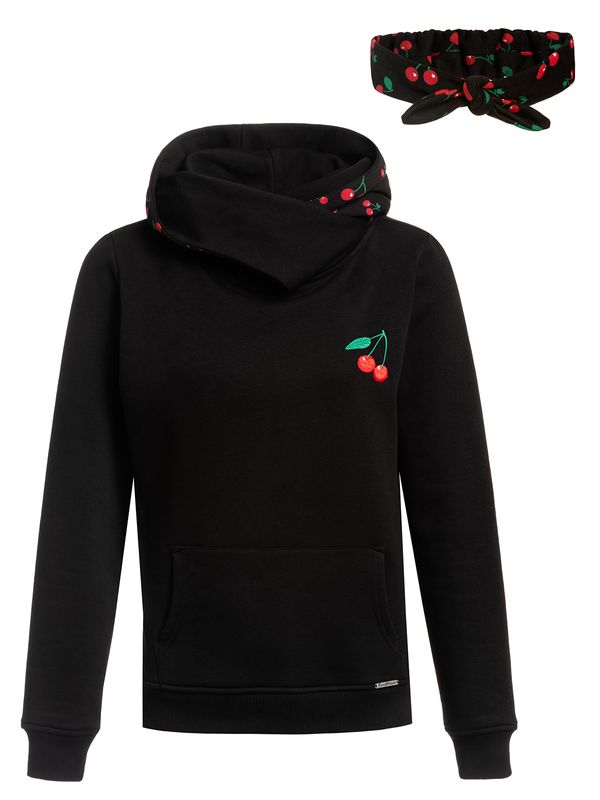 Nastrovje Potsdam Pussy Deluxe Cherries Damen Schalkragenpullover schwarz allover