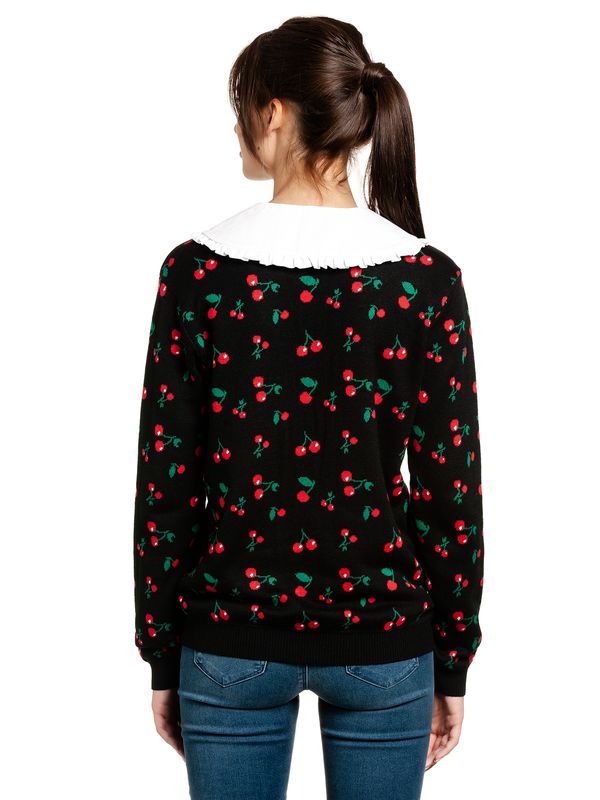 Nastrovje Potsdam Pussy Deluxe Cherries Damen Strickpullover Schwarz Allover