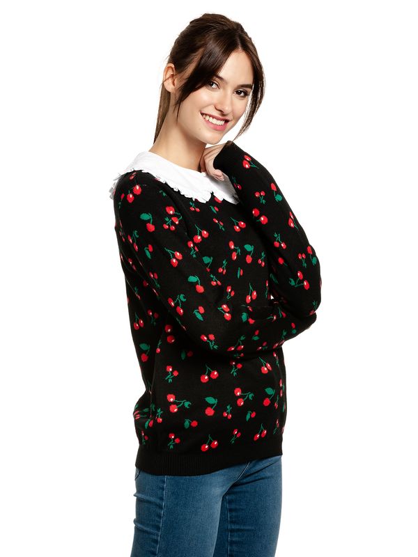 Nastrovje Potsdam Pussy Deluxe Cherries Damen Strickpullover Schwarz Allover