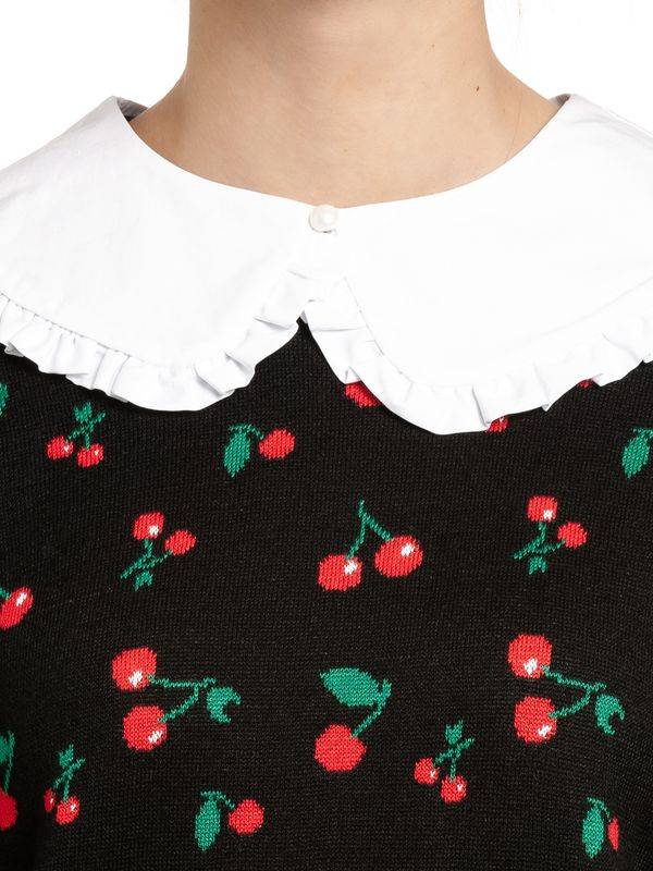 Nastrovje Potsdam Pussy Deluxe Cherries Damen Strickpullover Schwarz Allover