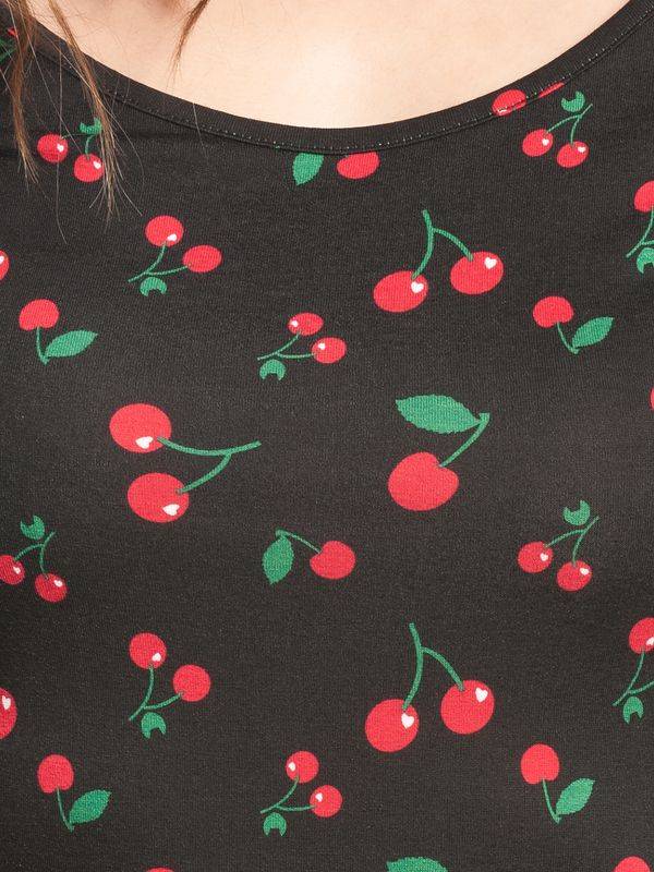 Nastrovje Potsdam Pussy Deluxe Cherries Slim Damen Sweatkleid Schwarz Allover