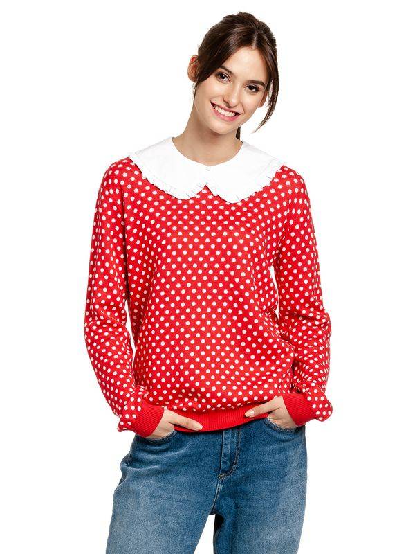 Nastrovje Potsdam Pussy Deluxe Chic Dotties Damen Strickpullover Rot Allover