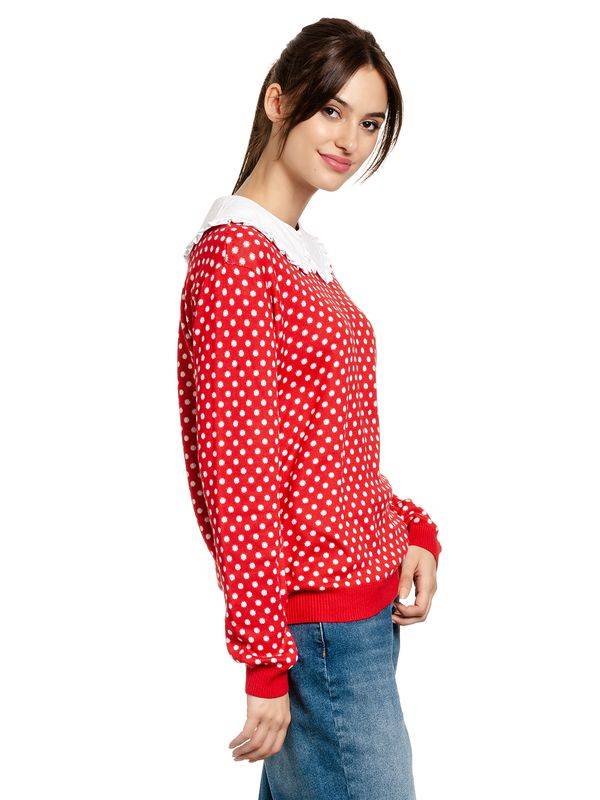 Nastrovje Potsdam Pussy Deluxe Chic Dotties Damen Strickpullover Rot Allover