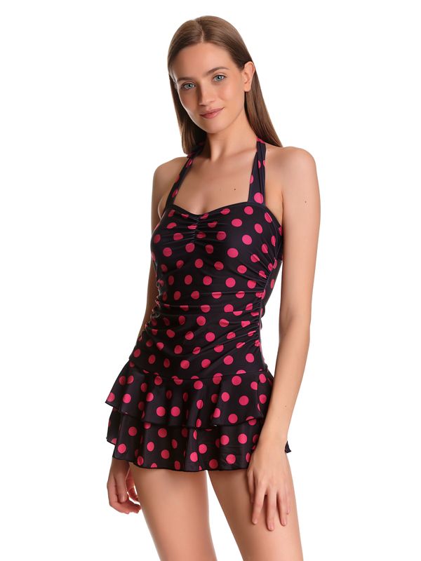 Nastrovje Potsdam Pussy Deluxe Classic Pink Dotties Damen Badeanzug Schwarz Allover