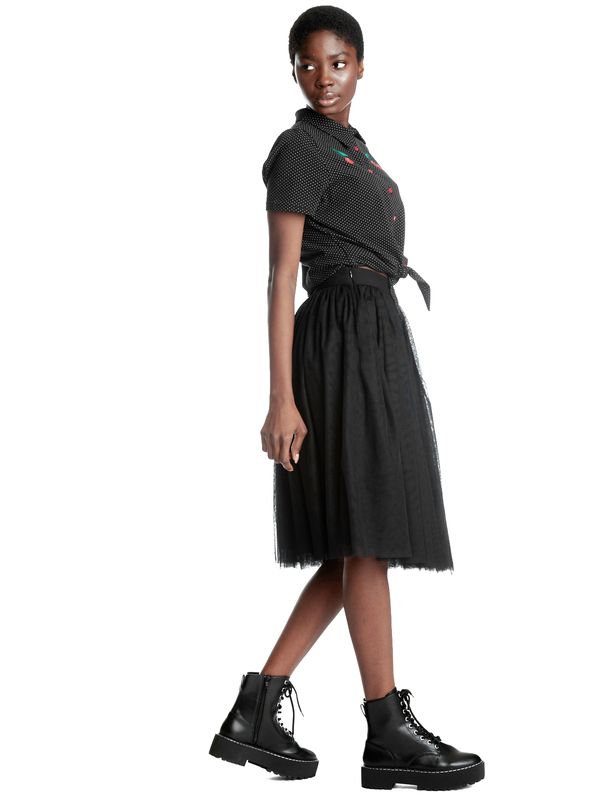 Nastrovje Potsdam Pussy Deluxe Dotties Cherry Damen Kurzarmbluse Schwarz Allover