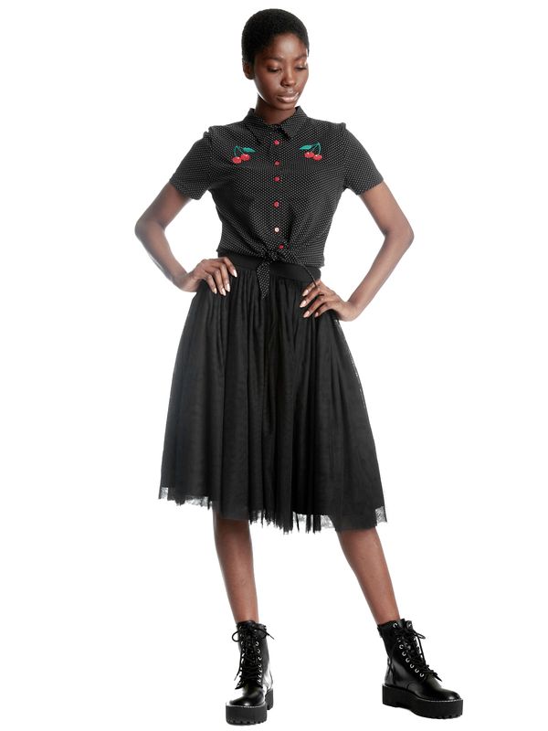 Nastrovje Potsdam Pussy Deluxe Dotties Cherry Damen Kurzarmbluse Schwarz Allover