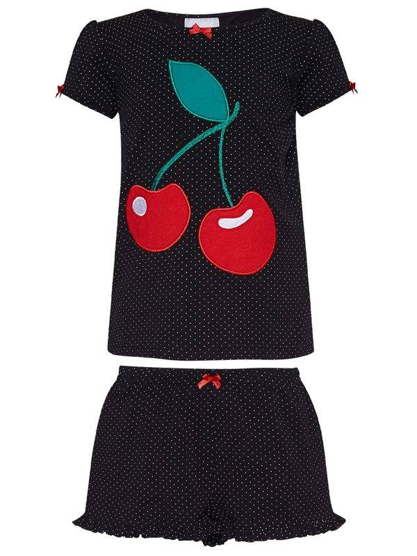 Nastrovje Potsdam Pussy Deluxe Dotties & Cherry Girl Kinder Schlafanzug schwarz allover