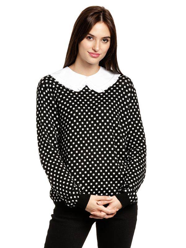 Nastrovje Potsdam Pussy Deluxe Dotties Damen Strickpullover Schwarz Allover