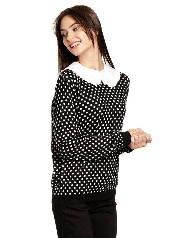 Nastrovje Potsdam Pussy Deluxe Dotties Damen Strickpullover Schwarz Allover