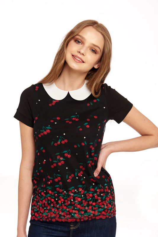 Nastrovje Potsdam Pussy Deluxe Falling Cherries Collar Shirt Schwarz