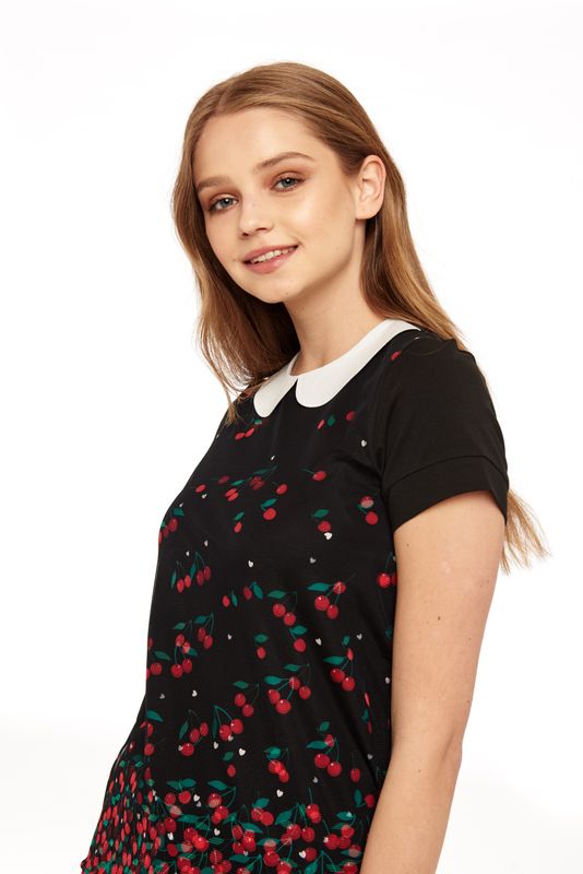 Nastrovje Potsdam Pussy Deluxe Falling Cherries Collar Shirt Schwarz