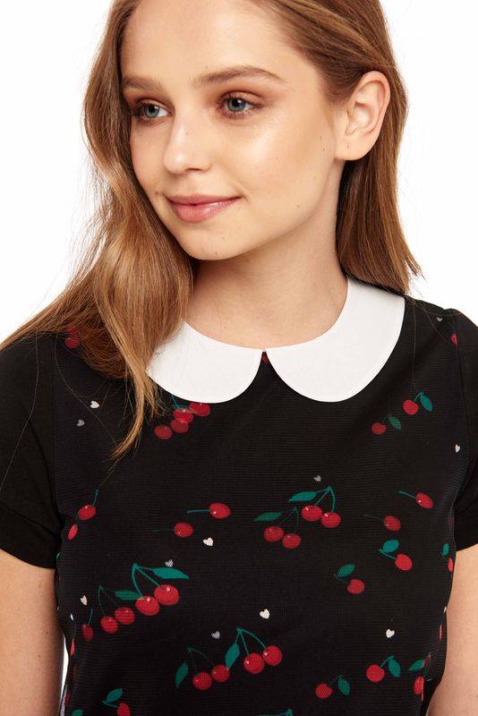 Nastrovje Potsdam Pussy Deluxe Falling Cherries Collar Shirt Schwarz