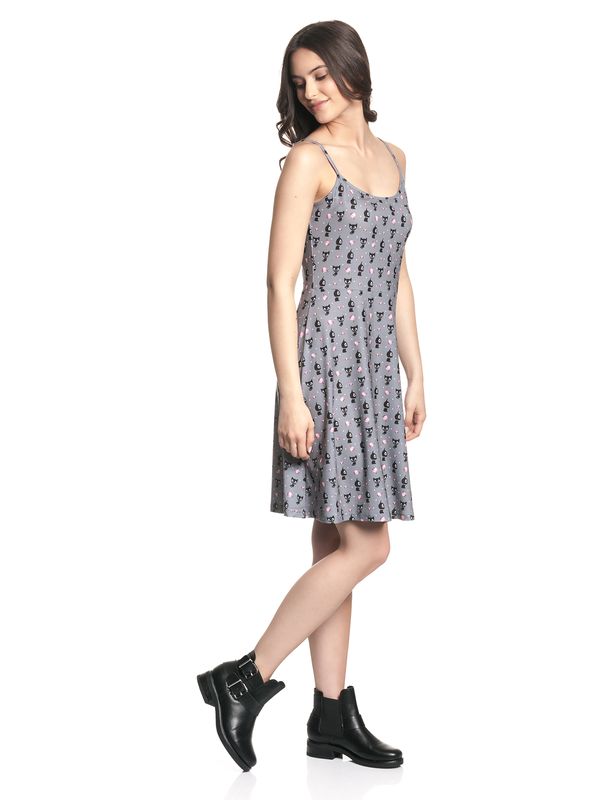 Nastrovje Potsdam Pussy Deluxe Kitten & Cupcakes Damen A-Linien-Kleid Grau Allover