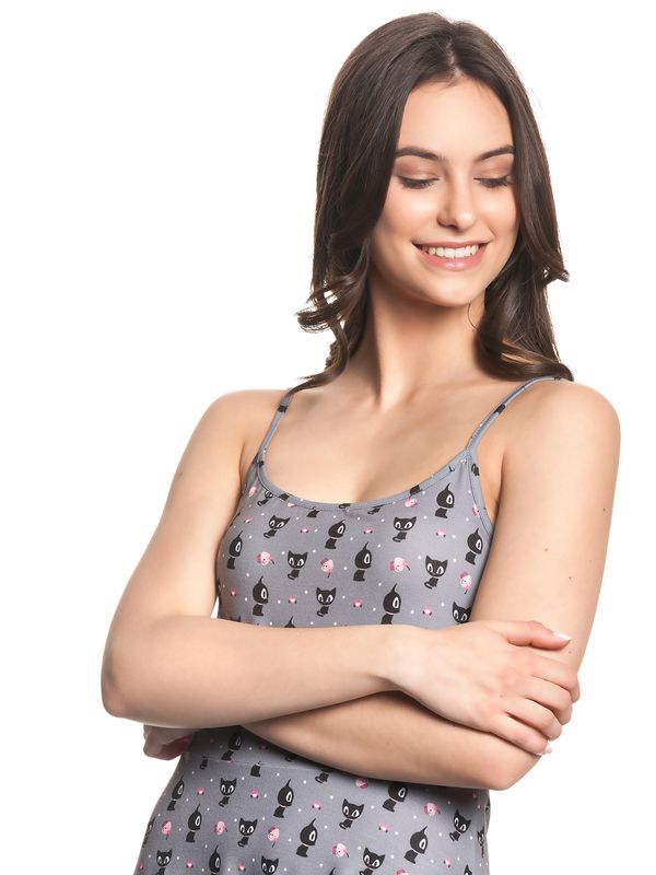 Nastrovje Potsdam Pussy Deluxe Kitten & Cupcakes Damen A-Linien-Kleid Grau Allover