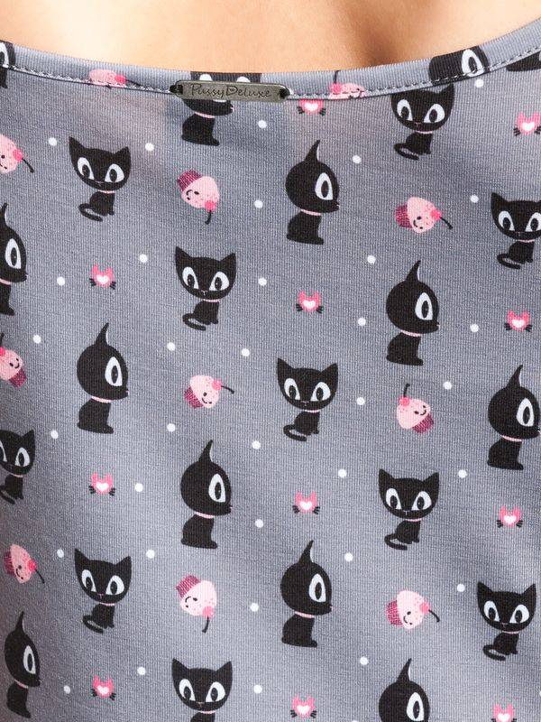 Nastrovje Potsdam Pussy Deluxe Kitten & Cupcakes Damen A-Linien-Kleid Grau Allover