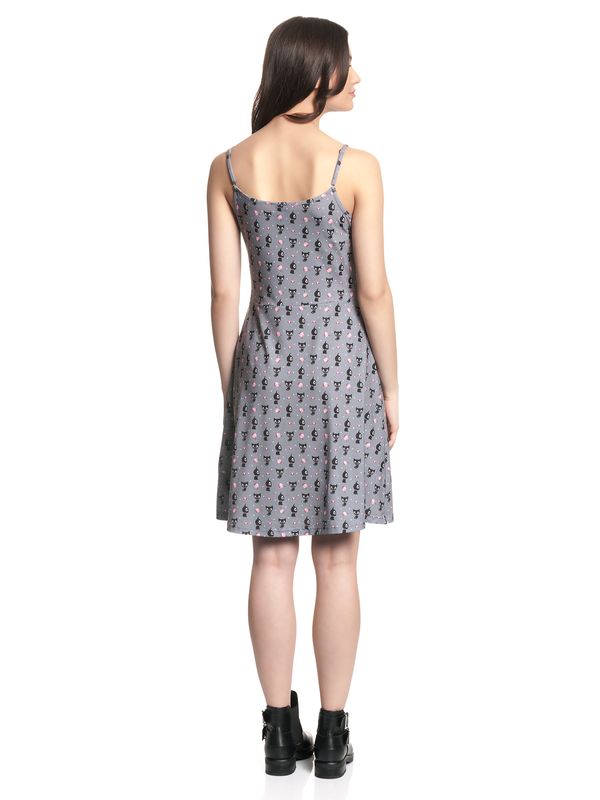 Nastrovje Potsdam Pussy Deluxe Kitten & Cupcakes Damen A-Linien-Kleid Grau Allover