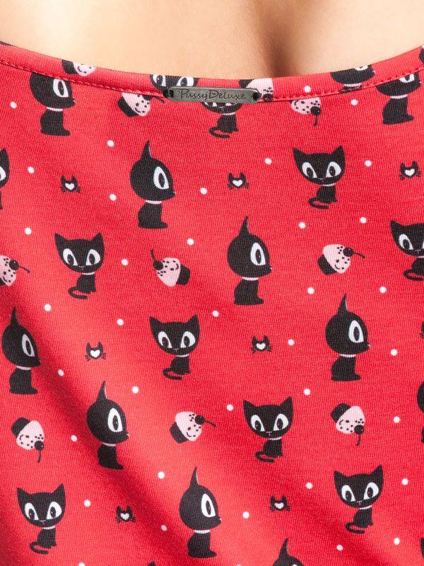 Nastrovje Potsdam Pussy Deluxe Kitty Cupcake Love Damen A-Linien-Kleid Rot Allover