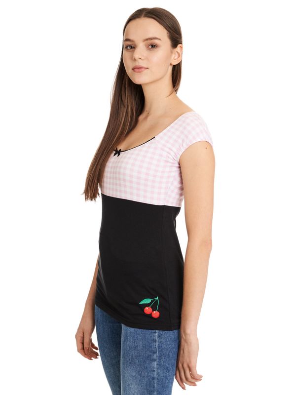 Nastrovje Potsdam Pussy Deluxe Lightpink Plaid Evie Damen T-Shirt Schwarz/lightpink