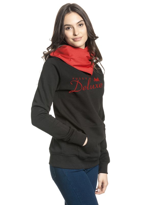 Nastrovje Potsdam Pussy Deluxe Logo Damen Schalkragenpullover Schwarz/rot