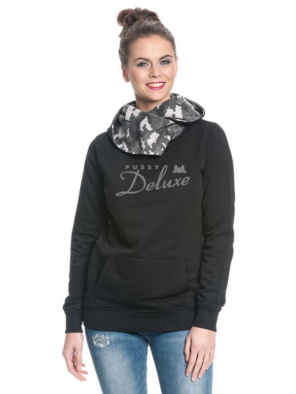 Nastrovje Potsdam Pussy Deluxe Logo Military Damen Schalkragenpullover Schwarz/grau Camouflage