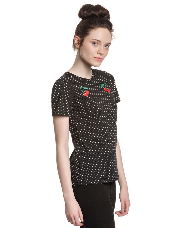 Nastrovje Potsdam Pussy Deluxe Mini Dots Basic Damen T-Shirt Schwarz Allover