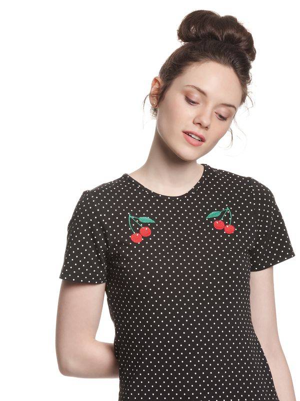 Nastrovje Potsdam Pussy Deluxe Mini Dots Basic Damen T-Shirt Schwarz Allover