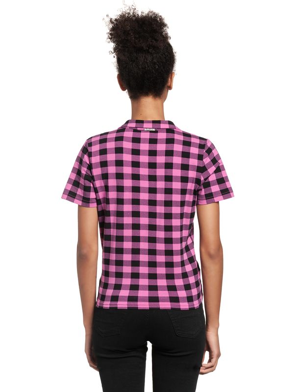 Nastrovje Potsdam Pussy Deluxe Pink Checkered Damen Kurzarmbluse Schwarz/lightpink