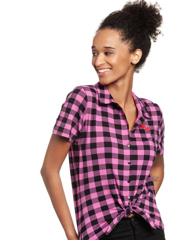Nastrovje Potsdam Pussy Deluxe Pink Checkered Damen Kurzarmbluse Schwarz/lightpink