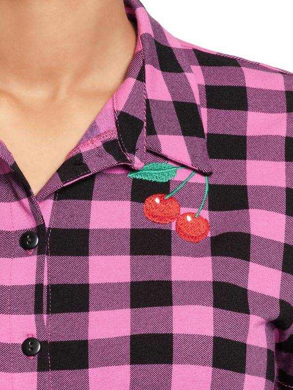 Nastrovje Potsdam Pussy Deluxe Pink Checkered Damen Kurzarmbluse Schwarz/lightpink